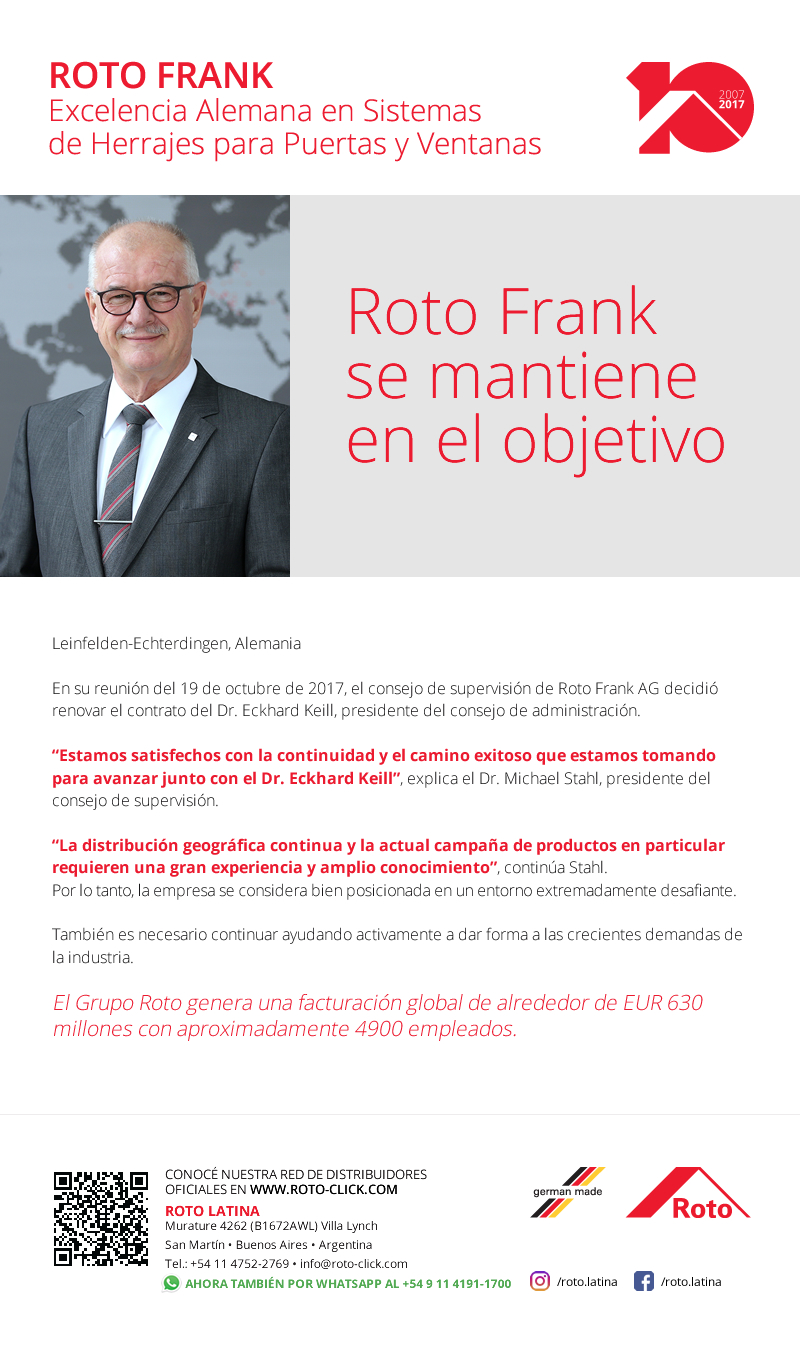 Novedades Noviembre 2017 Roto Frank - Roto se mantiene en el objetivo.