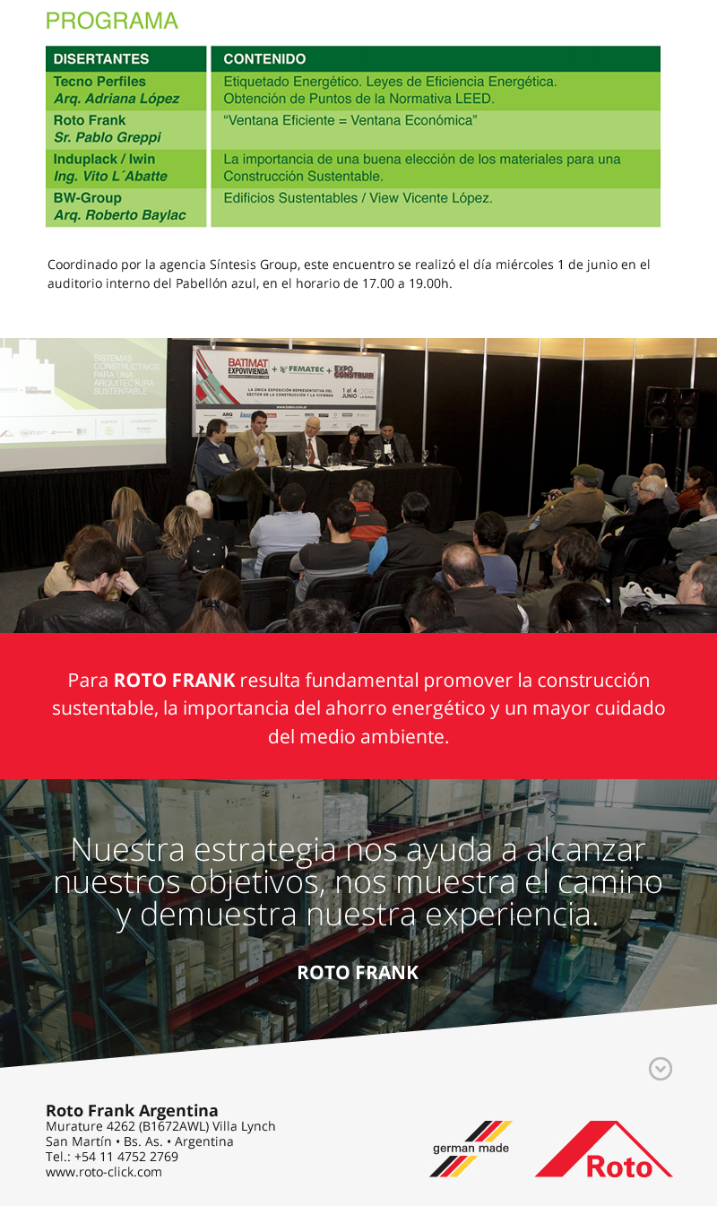 Novedades Roto Frank - BATIMAT 2016 - Workshop sistemas constructivos para una arquitectura sustentable.